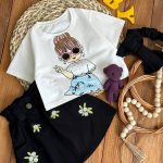 🧚 #کراپ دامن کتان سه تیکه تل دار دخترک