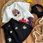 🧚 #کراپ دامن کتان سه تیکه تل دار دخترک