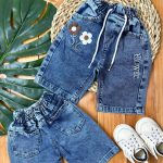 🧚  #شلوارک‌جین دخترانه ابی گل برجسته