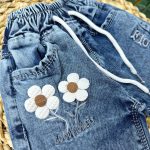 🧚  #شلوارک‌جین دخترانه ابی گل برجسته