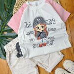 #تیشرت‌شلوارک کتان رگلان دخترک