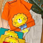 تیشرت شلوارک کتان کرم شیر برجسته