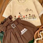 کراپ دامن کتان تل دار