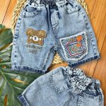 شلوارک جین گلدوزی تدی