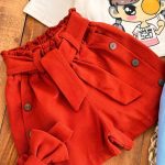 کراپ شلوارک کتان تل دار دخترک