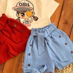 کراپ شلوارک کتان تل دار دخترک