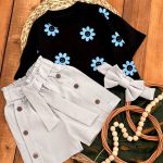 سه تیکه کراپ شلوارک تل دار