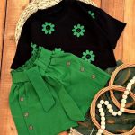 سه تیکه کراپ شلوارک تل دار