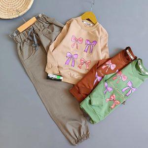 بلوز شلوار کتان دخترانه پاپیون