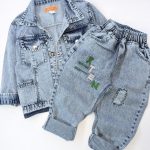 کت شلوار جین پشت گلدوزی سبز