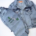 کت شلوار جین پشت گلدوزی سبز