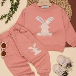 بلوز شلوار دخترانه گلدوزی خرگوش و گل