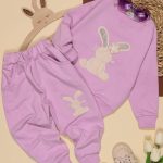 بلوز شلوار دخترانه گلدوزی خرگوش و گل