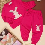 بلوز شلوار دخترانه گلدوزی خرگوش و گل