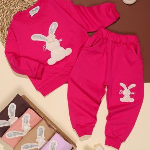 بلوز شلوار دخترانه گلدوزی خرگوش و گل