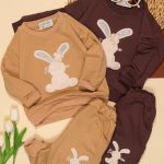 بلوز شلوار دخترانه گلدوزی خرگوش و گل