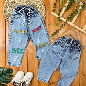 شلوار جین آستر دار گلدوزی boy