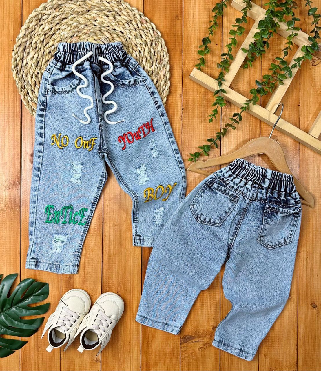 شلوار جین آستر دار گلدوزی boy