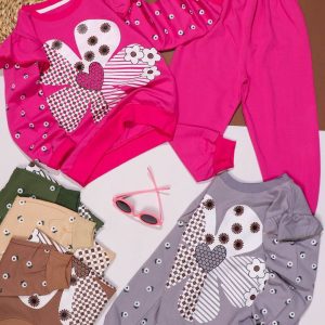 بلوز شلوار دخترانه چین دار قلب