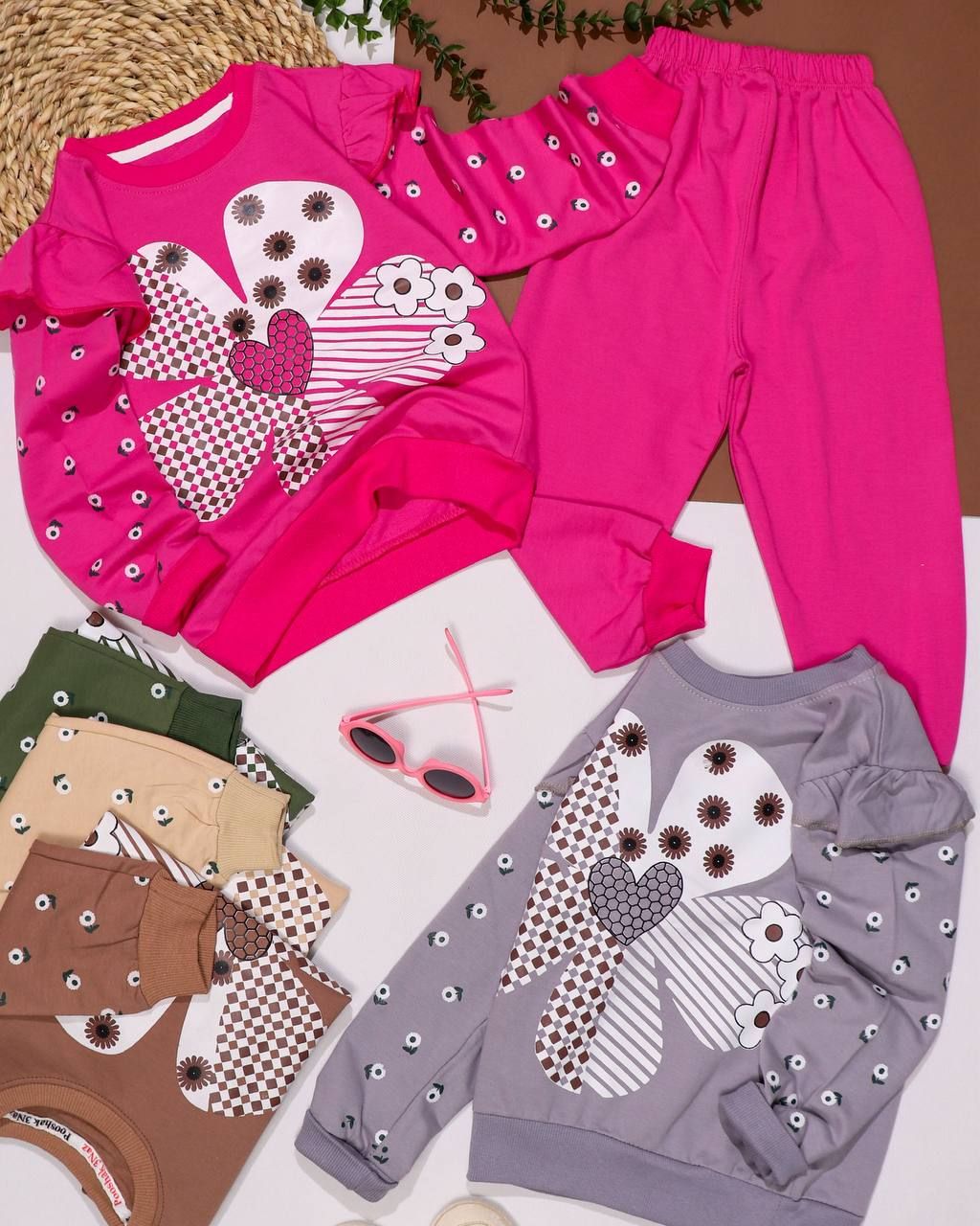 بلوز شلوار دخترانه چین دار قلب