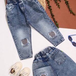 شلوار جین سر زانو گلدوزی تدی