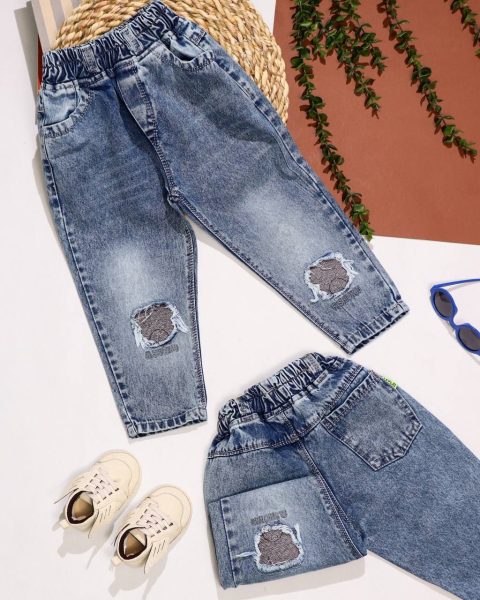 شلوار جین سر زانو گلدوزی تدی