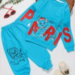 بلوز شلوار دخترانه طرح گربه پاریس