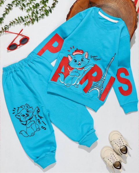 بلوز شلوار دخترانه طرح گربه پاریس