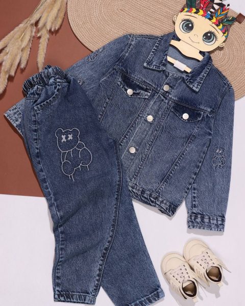 کت شلوار جین اسپرت گلدوزی تدی