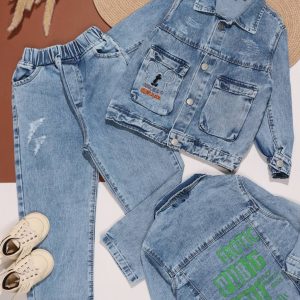 کت شلوار جین اسپرت گلدوزی میکی