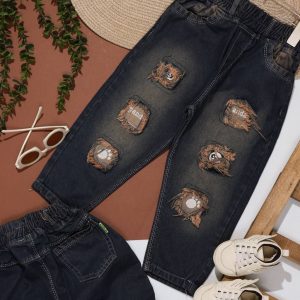 شلوار جین تیکه دوزی پاندا