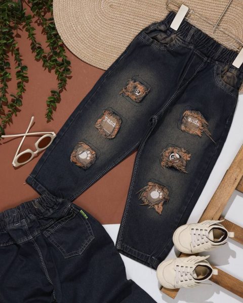 شلوار جین تیکه دوزی پاندا