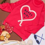 بلوز تک دخترانه طرح قلب بافتنی