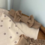 سه تیکه با شلوارک کتان تل دار گل ریز